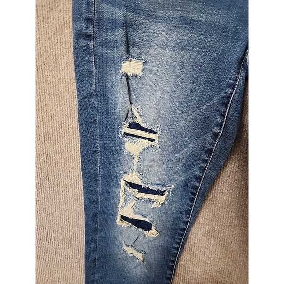 American Eagle Ripped Jegging Jeans Women 6 Short Blue Patched Super Stretch NEW - Picture 4 of 13